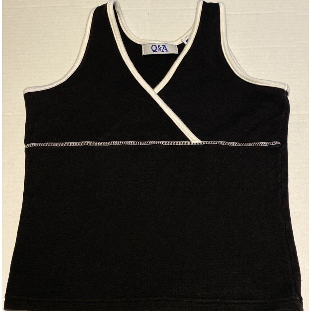 Vintage Y2K 90s Tank Top Crop Contrast Trim Sporty Casual Faux Wrap Stretch Sz M